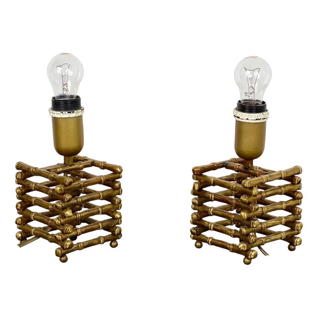 Faux Bamboo & Brass Table Lamp, Italy, 1960s For Sale