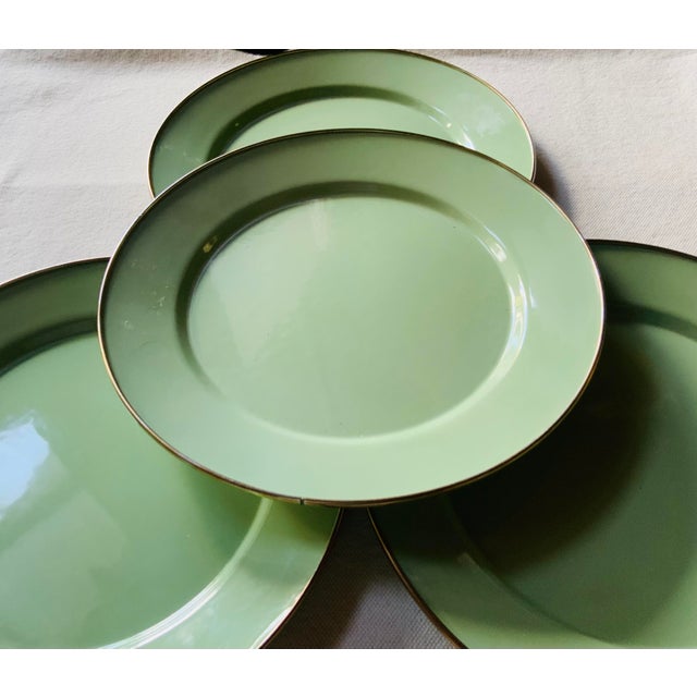 Mackenzie-Childs Sage Green Enamel 12” Chargers - Set of 4 For Sale - Image 9 of 15