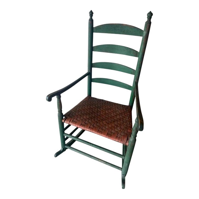 19Thc Original Apple Green Ladder Back Rocking Chair For Sale