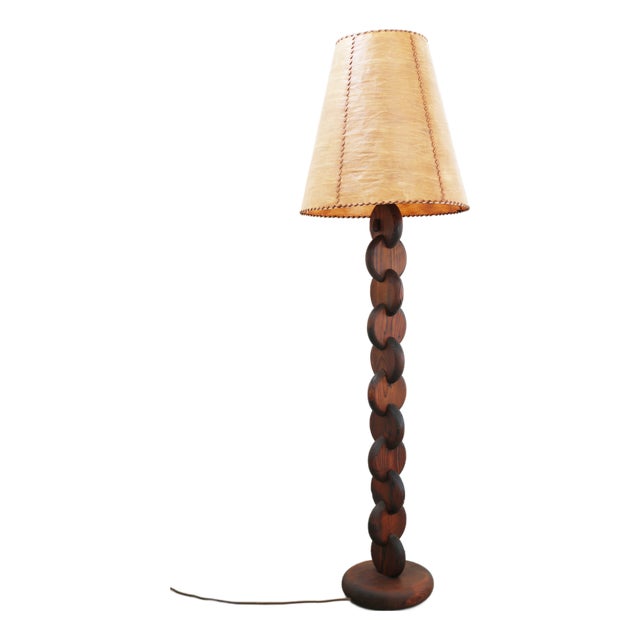 Vintage Brutalist Floor Lamp in Pine from Temde, 1960s For Sale