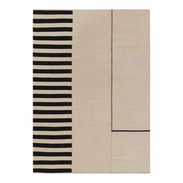 Rug & Kilim’s Contemporary Kilim in Cream and Black Tones For Sale