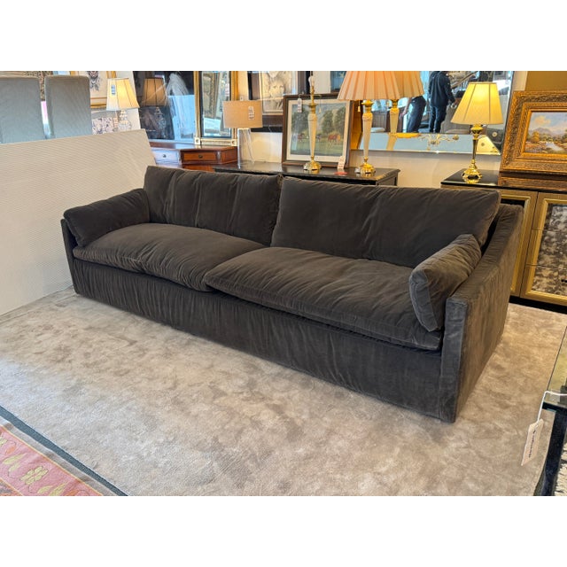 Contemporary Restoration Hardware Cloud Slope Arm Sofa, Graphite Velvet For Sale - Image 3 of 12