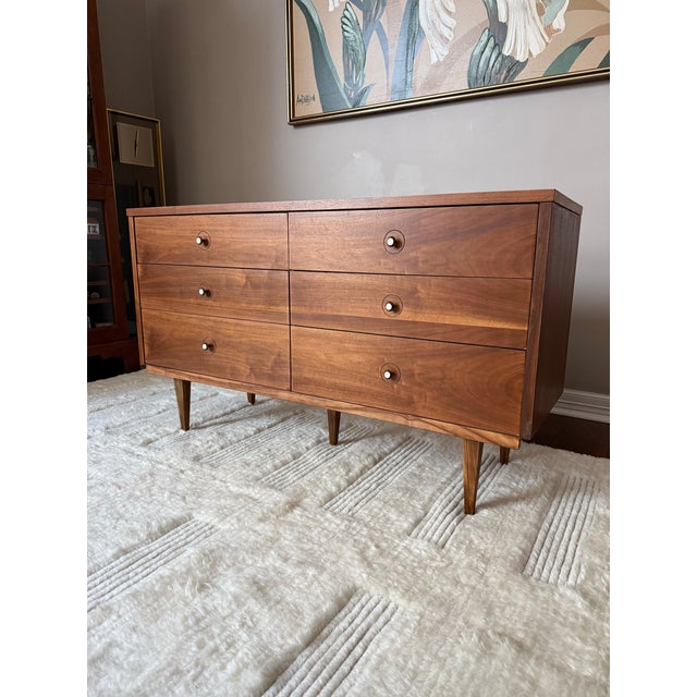 Vintage Mid Century MCM Walnut 6-Drawer Dresser With White Laminate Top For Sale - Image 4 of 13