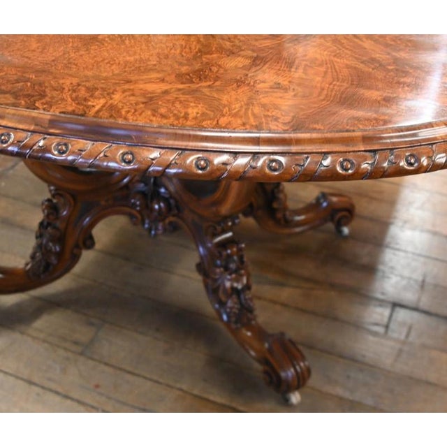 Victorian Burr Walnut Oval Centre Table, 1890 For Sale - Image 4 of 6