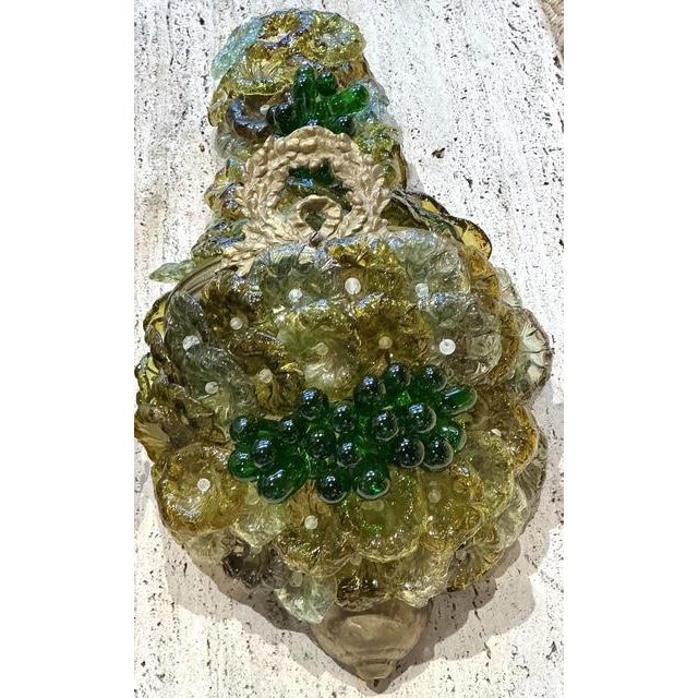 Metal Vintage Italian Murano Glass Flower Sconce - A Pair For Sale - Image 7 of 12