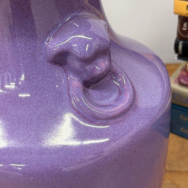 Purple Ceramic Vase with Twin Lion Handles For Sale - Image 9 of 9