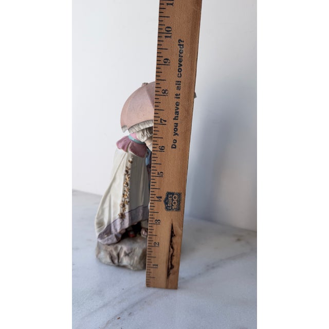 18th-Century Courting Couple Sharing a Parasol Under Pastel-Colored Period Attire. Glazed and Matte Porcelain Figurine For Sale - Image 13 of 15