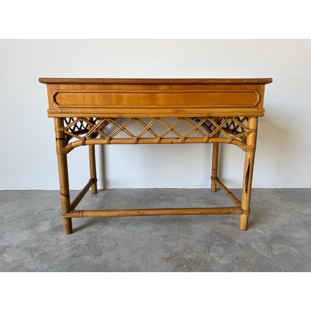 Vintage Coastal Ficks Reed Faux Bamboo Rattan Desk With Chair For Sale In Miami - Image 6 of 12