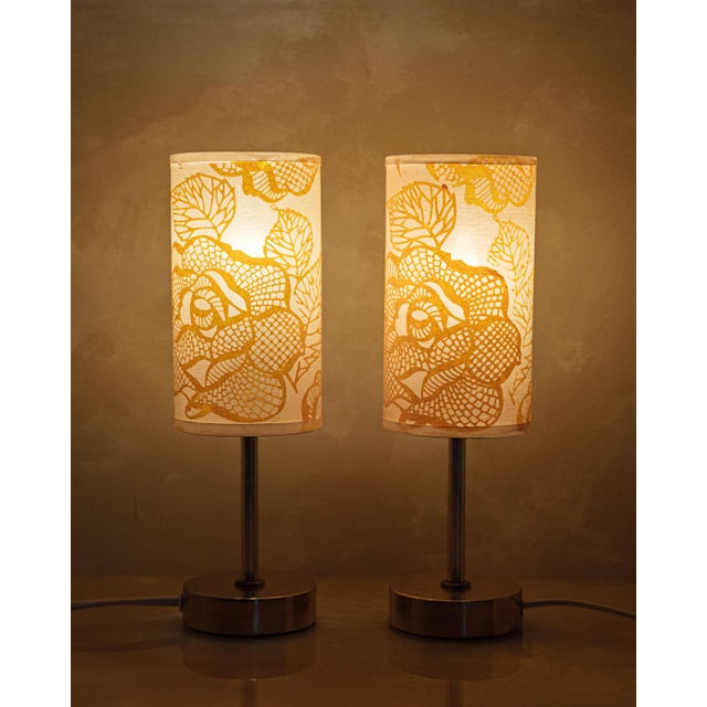 Night Lights in Metal Base and Fabric-Coated Lampshades, 1960s, Set of 2 For Sale - Image 9 of 10