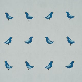 Schumacher Birds Print Wallcovering In Navy On Sky For Sale