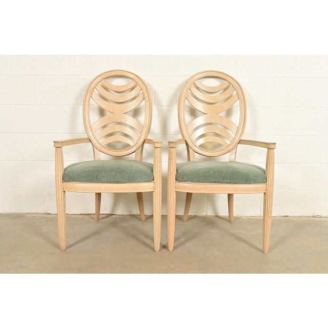 Henredon Modern Art Deco Carved Oak Armchairs, Pair For Sale - Image 16 of 16