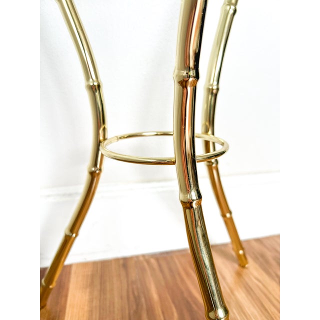 Late 20th Century Vintage 23" Faux Bamboo Brass-Tone Metal & Glass Plant Stand – Hollywood Regency / Chinoiserie For Sale - Image 5 of 12