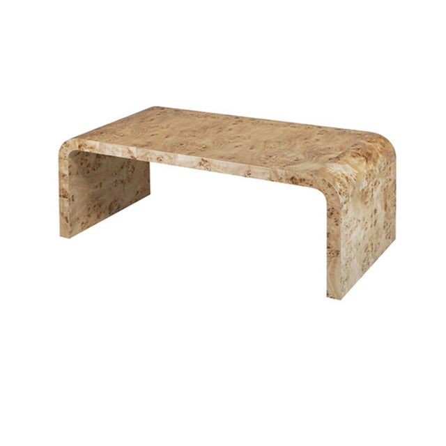 Worlds Away Matthew Izzo Home Newbury Light Burlwood Waterfall Edge Coffee Table For Sale - Image 4 of 7
