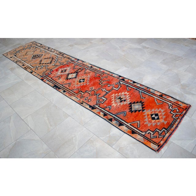 1960s Runner Kurdish Hand-Knotted Rug Hallway Decor Kitchen Floor Accent 3x12 Ft Approx For Sale - Image 13 of 16