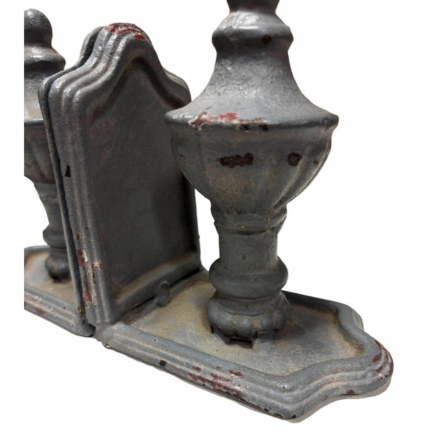 Grey Colonial Style Cast Iron Enamel Grey Finial Bookend, Pair For Sale - Image 4 of 7