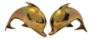 1980s Dolbi Cashier Solid Brass Dolphin Porpoise Sculptural Bookends - a Pair