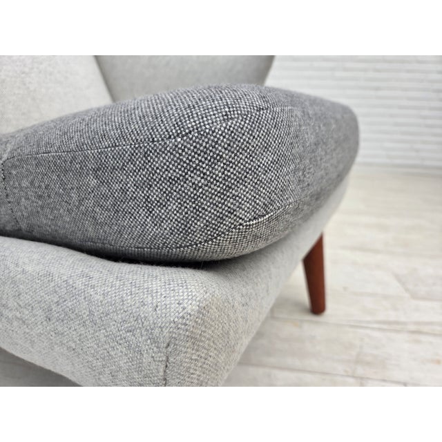 Set of Danish Teak and Wool High-Backed Armchair and Ottoman, 1970s For Sale - Image 15 of 18