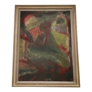 Vintage Abstract Painting With Craquelure in Original Wood Frame For Sale