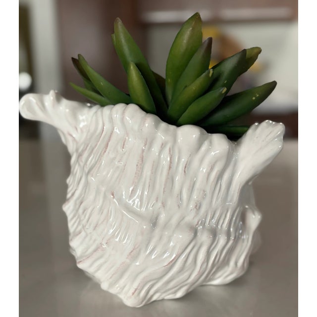 Vintage Coastal Chic Ceramic Conch Shell Cachepot Planter For Sale In Palm Springs - Image 6 of 10
