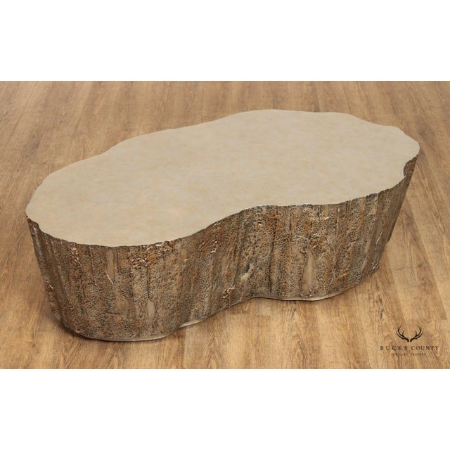 High Quality Unique Cast Resin Silver Finished Coffee Table Made From A Natural Tree Trunk Mold