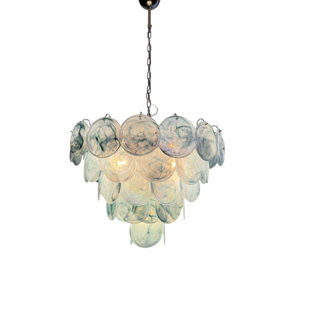 Contemporary Murano Glass Pendant Light in Blue and Smoky Tones from Justfurnituress SRL For Sale - Image 3 of 10