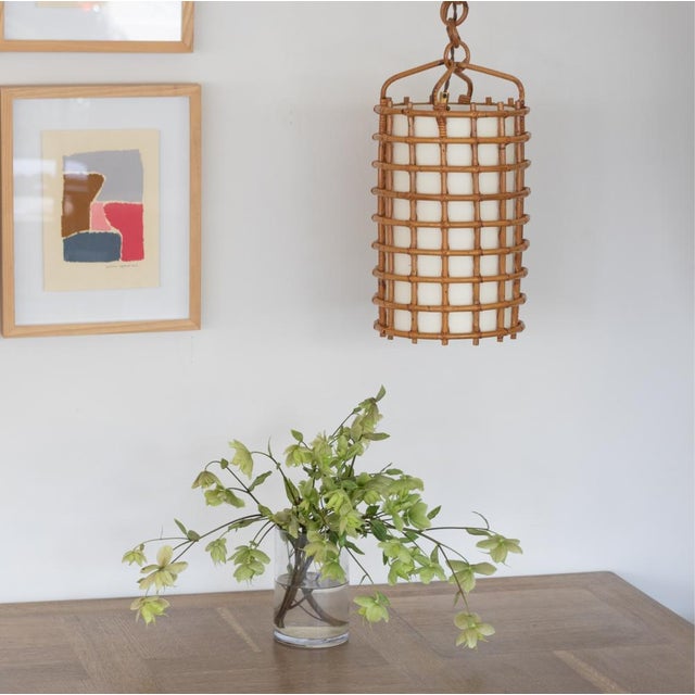 Beautiful large rattan pendant light from Italy, 1960's. Original rattan frame with nice patina and age. Newly replaced...