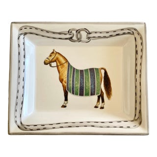 Devon Collection Equestrian Catchall Tray, Blue Stripe, Made in Italy For Sale