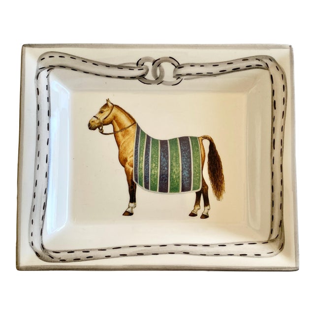 Devon Collection Equestrian Catchall Tray, Blue Stripe, Made in Italy For Sale