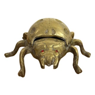 Vintage Brass Hinged Ladybug With Jeweled Eyes For Sale