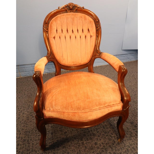 Apricot Early 20th Century French Rococo Revival "Gentleman and Lady's" Chairs For Sale - Image 8 of 15