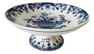 Vintage Delft Blue Fruit Bowl on Foot by 't Delftse Huys, 1980s