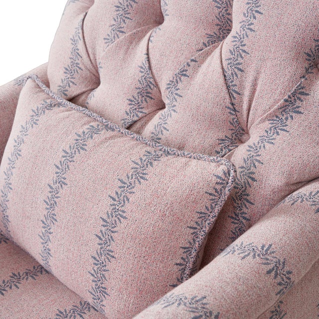 Tufted Club Chair Upholstered in Ferrick Mason Anne Rose Blue Woven For Sale In Lexington, KY - Image 6 of 7