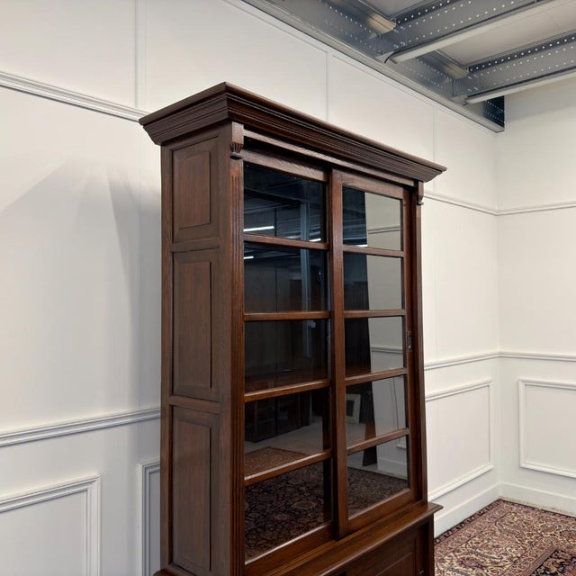 Wood Classic English Bookcase with Glass Sliding Doors For Sale - Image 7 of 14