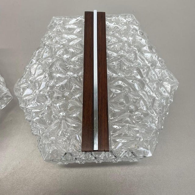 Textured Glass and Teak Wall Lights, Germany, 1970s, Set of 2 For Sale - Image 15 of 18