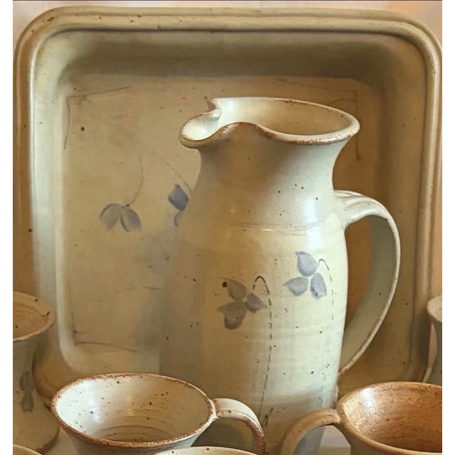1990s Ceramic Pitcher & Cup Set With Tray For Sale - Image 4 of 8