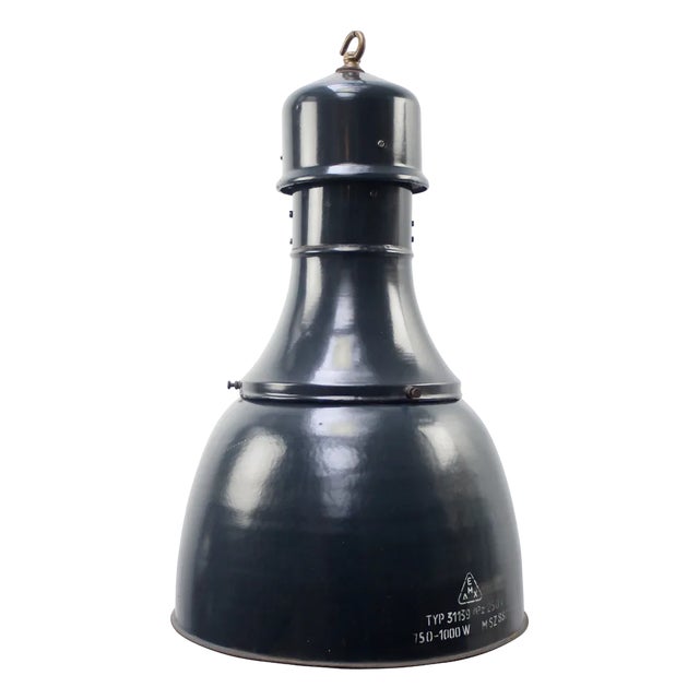 Vintage Industrial Dark Blue Enamel Factory Pendant Light For Sale