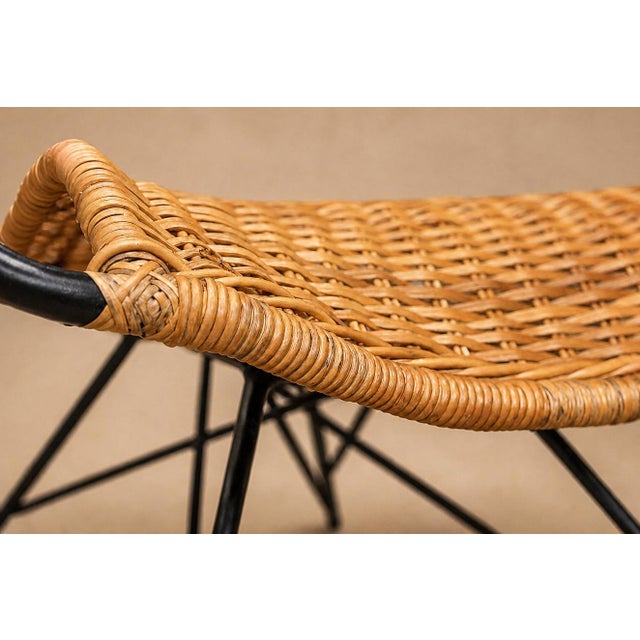 Brazilian Modern Rocking Chair in Metal, Wicker & Green Mohair by Carlo Hauner, 1950s For Sale - Image 16 of 18