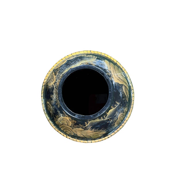 Chinese Vintage Chinese Export Black Lacquer Canister Urn Display Art Ws4954 For Sale - Image 3 of 13