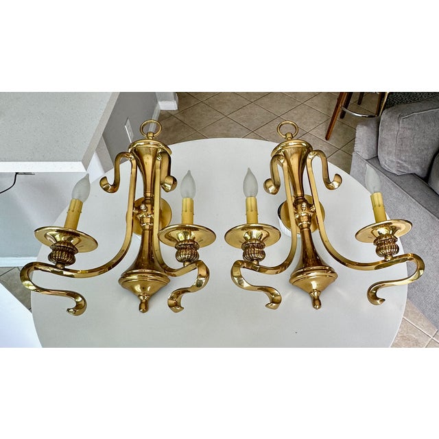 French 1960s French Brass Double Arm Wall Sconce - a Pair For Sale - Image 3 of 17
