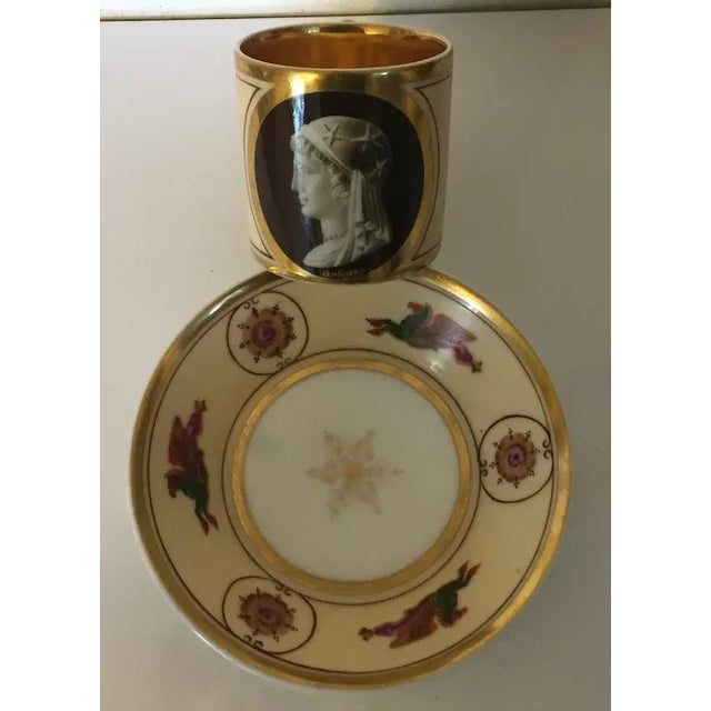 Antique Early 19th Century French Empire Porcelain La Courtille Tea Cup & Saucer - A Pair For Sale - Image 4 of 13