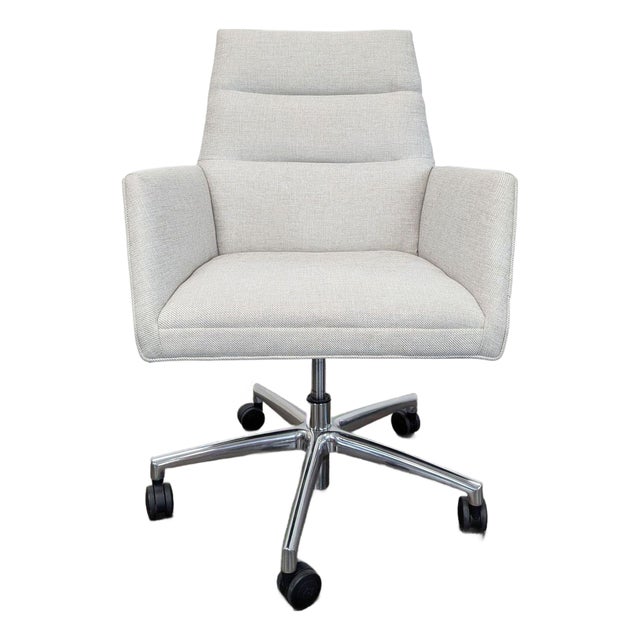 Room & Board Tenley Modern Office Chair With Light Gray Upholstery and Chrome Base For Sale