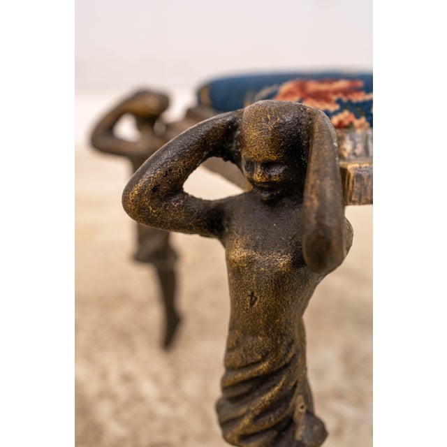 Gold Art Nouveau Needlepoint Metal Base Stool For Sale - Image 8 of 9