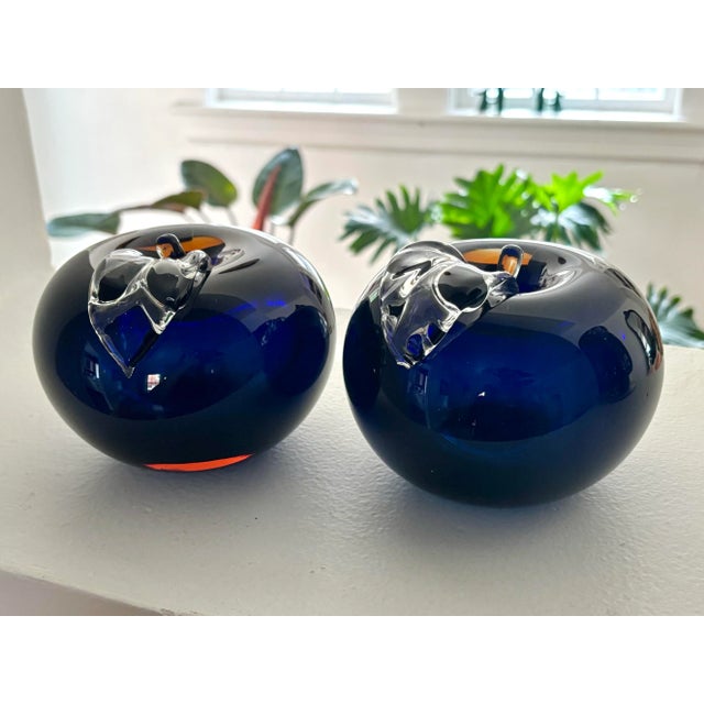 Vintage Blue and Amber Glass Apple Shaped Bookends, a Pair For Sale - Image 9 of 9