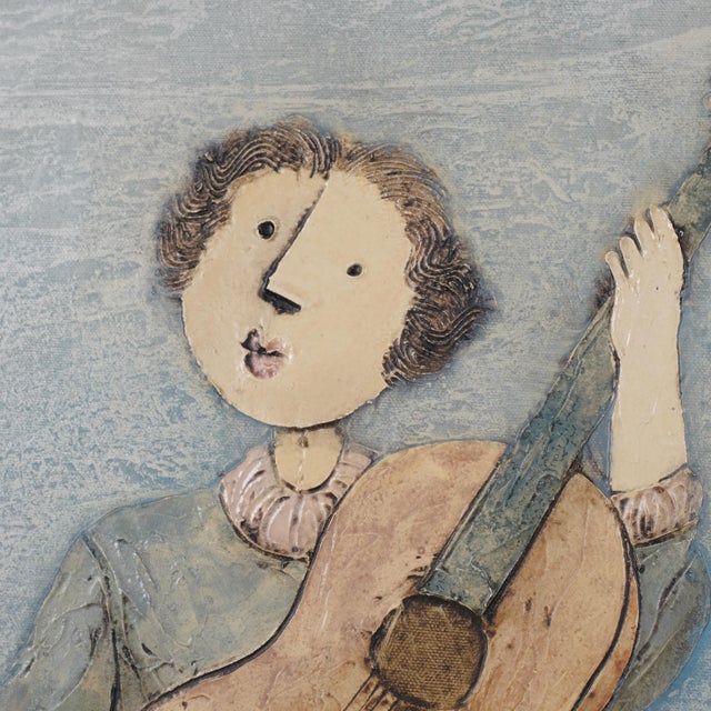 Late 20th Century Joyce Roybal Guitarist Hand Painted & Signed Original One of a Kind Oil Painting on Canvas in Gilded Frame Late 20th Century For Sale - Image 5 of 7