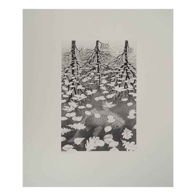 MC Escher, Autumn and Carp, Facsimile of the Original Wood Engraving For Sale