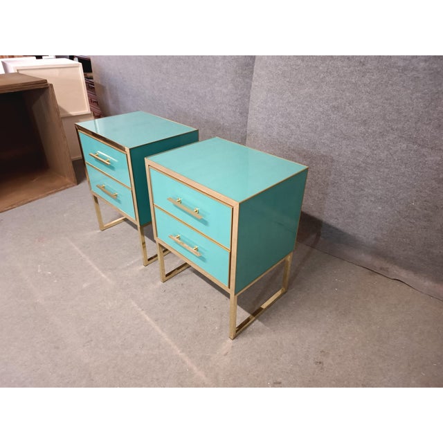 Handmade Azure Bedside Tables in Wood and Brass from Justfurnituress SRL, Set of 2 For Sale - Image 9 of 11