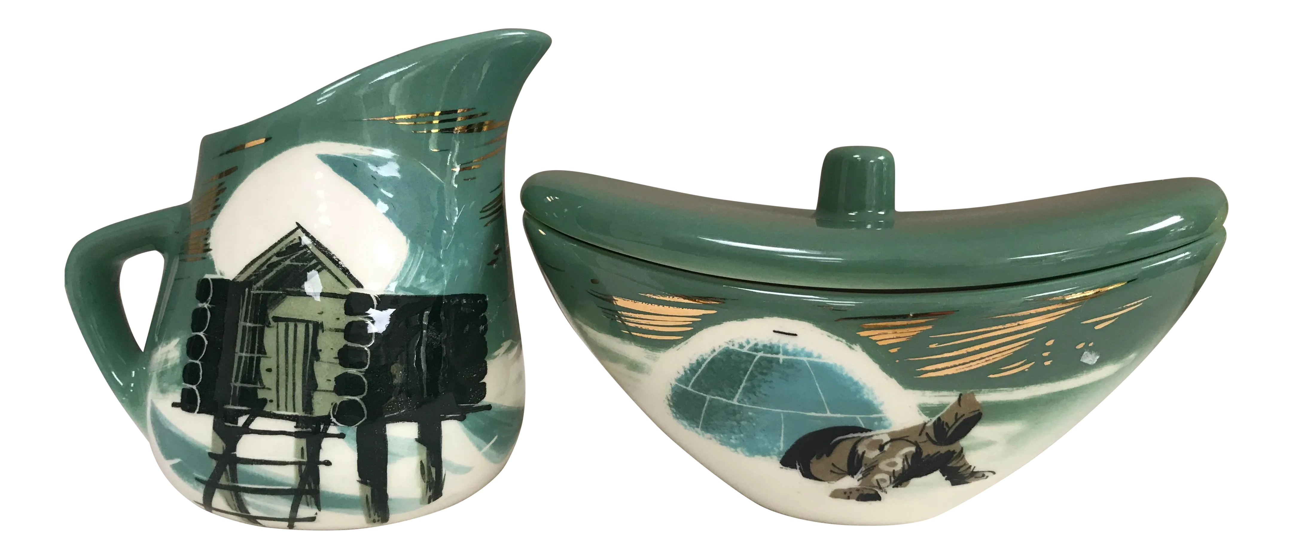 Matthew Adams Sascha Brastoff 1950s Alaska Pottery Creamer & Sugar