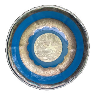 Rare ‘Fox-Hunting Scene' Embossed in a Silver Overlay on an Antique 1920s Bavarian Mitterteich Footed Porcelain Plate For Sale