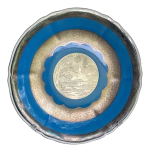 Rare ‘Fox-Hunting Scene' Embossed in a Silver Overlay on an Antique 1920s Bavarian Mitterteich Footed Porcelain Plate