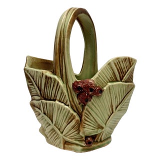 Vintage McCoy Pottery Leaves & Berries Art Pottery Basket Planter/Vase. For Sale